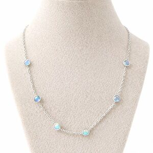 Silver Tone Opalescent Station Necklace Minimalist Opal Look Chain